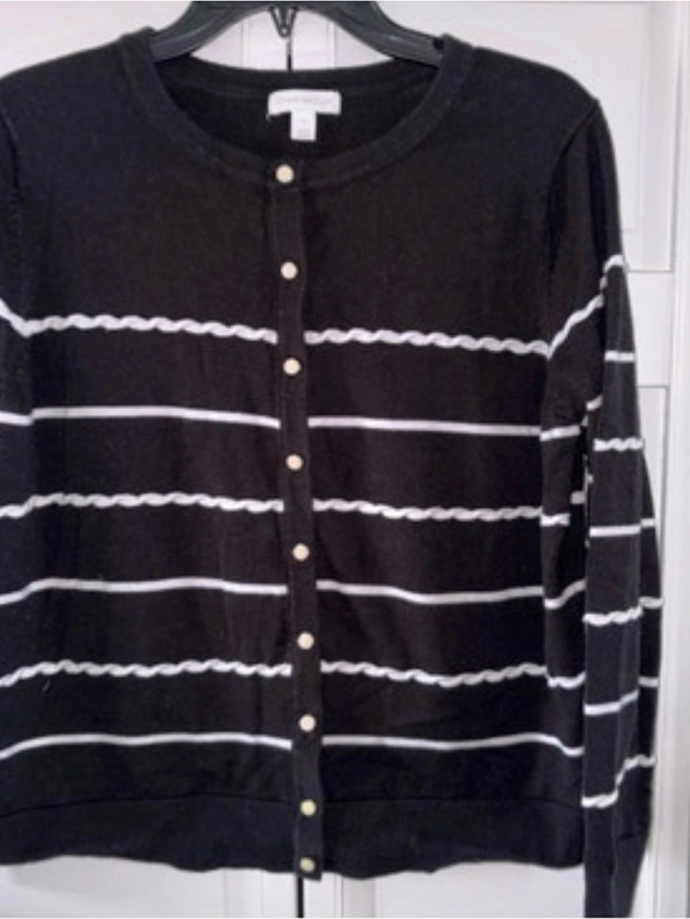 Charter Club Black Cardigan with White Stripes